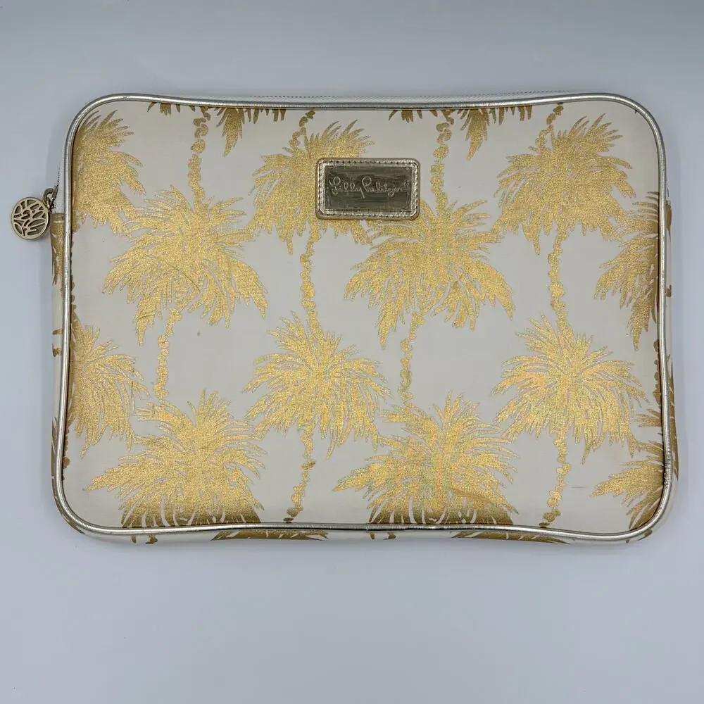 Lilly Pulitzer Padded Tech Sleeve Gold White Metallic Palms